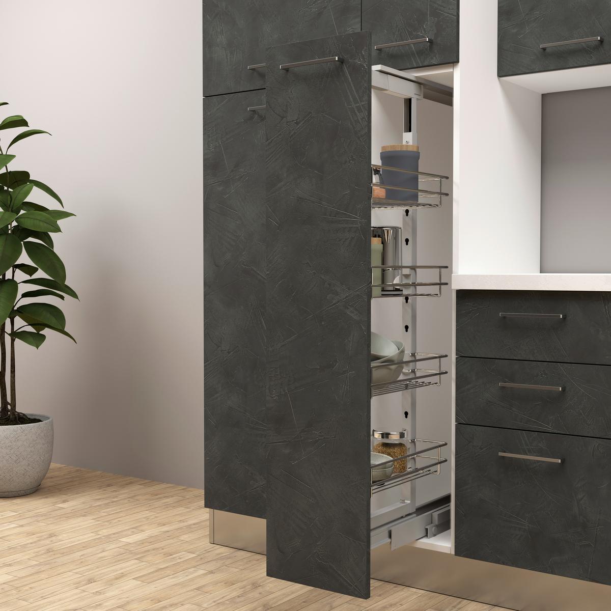 Küchenblock Afrodite Mit Kühlschrank 300 cm Dunkelgrau - Dunkelgrau/Alufarben, LIFESTYLE, Holzwerkstoff/Kunststoff (300cm) - MID.YOU