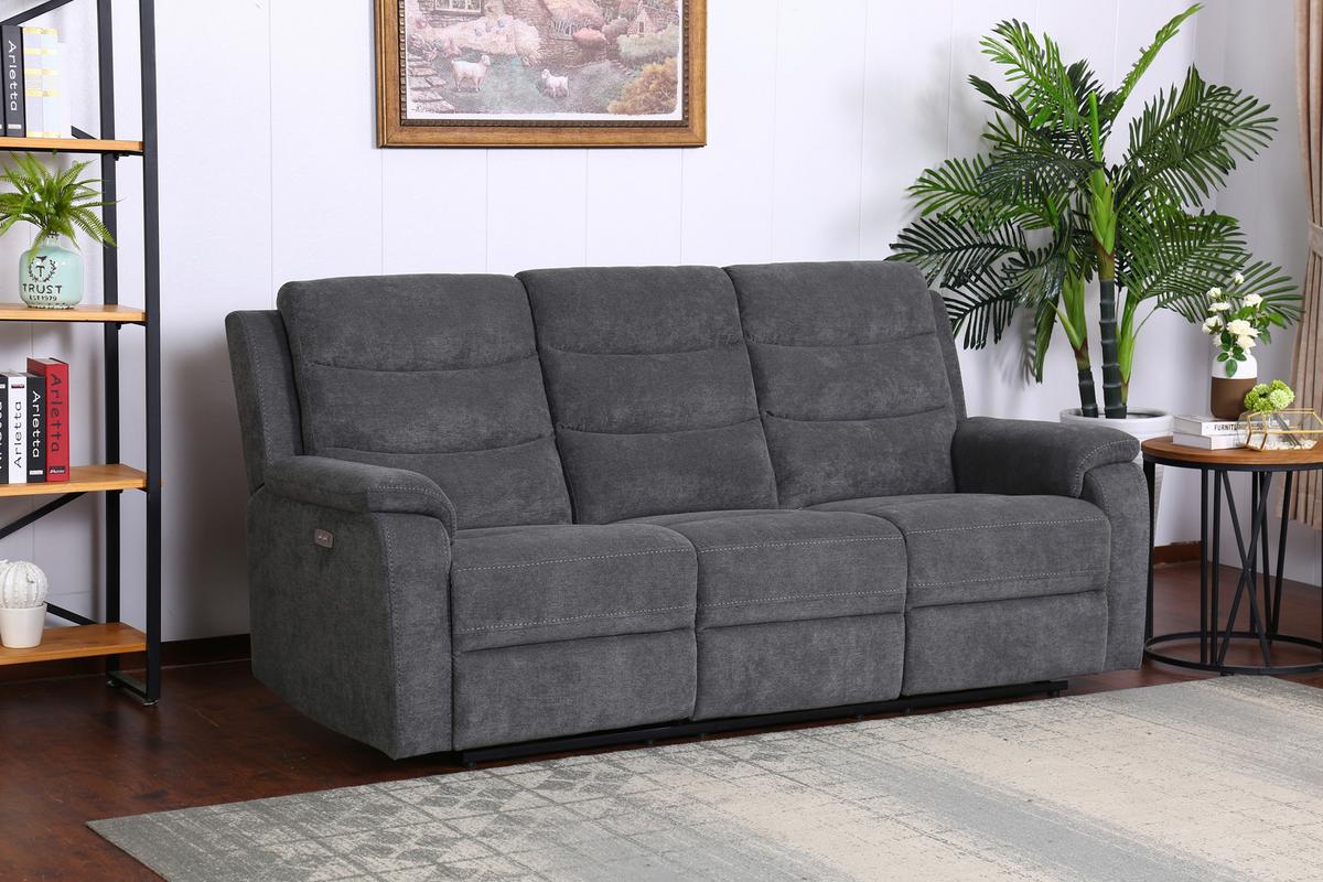 3-Sitzer-Sofa Manchester Mit Relaxfunktion Grau B: 208 cm - Schwarz/Grau, KONVENTIONELL, Textil (208/102/93cm) - Ondega