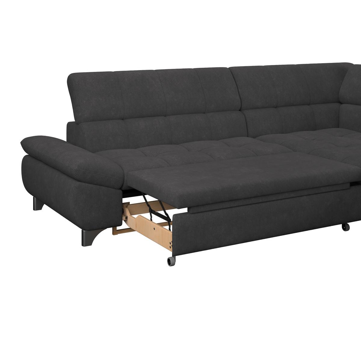 Ecksofa Gemini Schwarz, B: 312cm - Chromfarben/Schwarz, KONVENTIONELL, Textil (312/234cm)