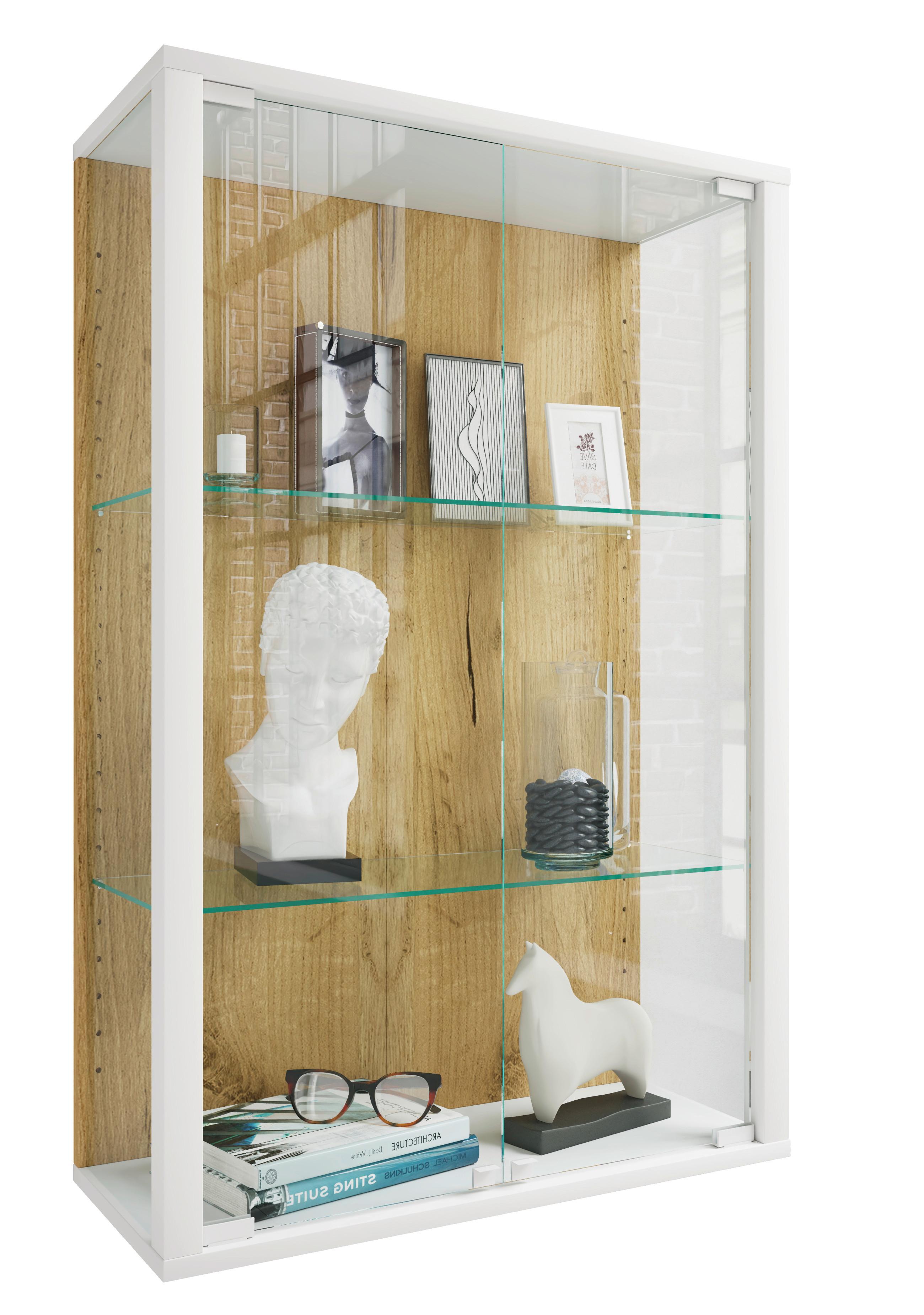 Hängevitrine Udina Weiß/Honigeiche B: 59 cm - Honigeiche/Klar, Design, Glas/Holzwerkstoff (59/80/25cm) - Livetastic