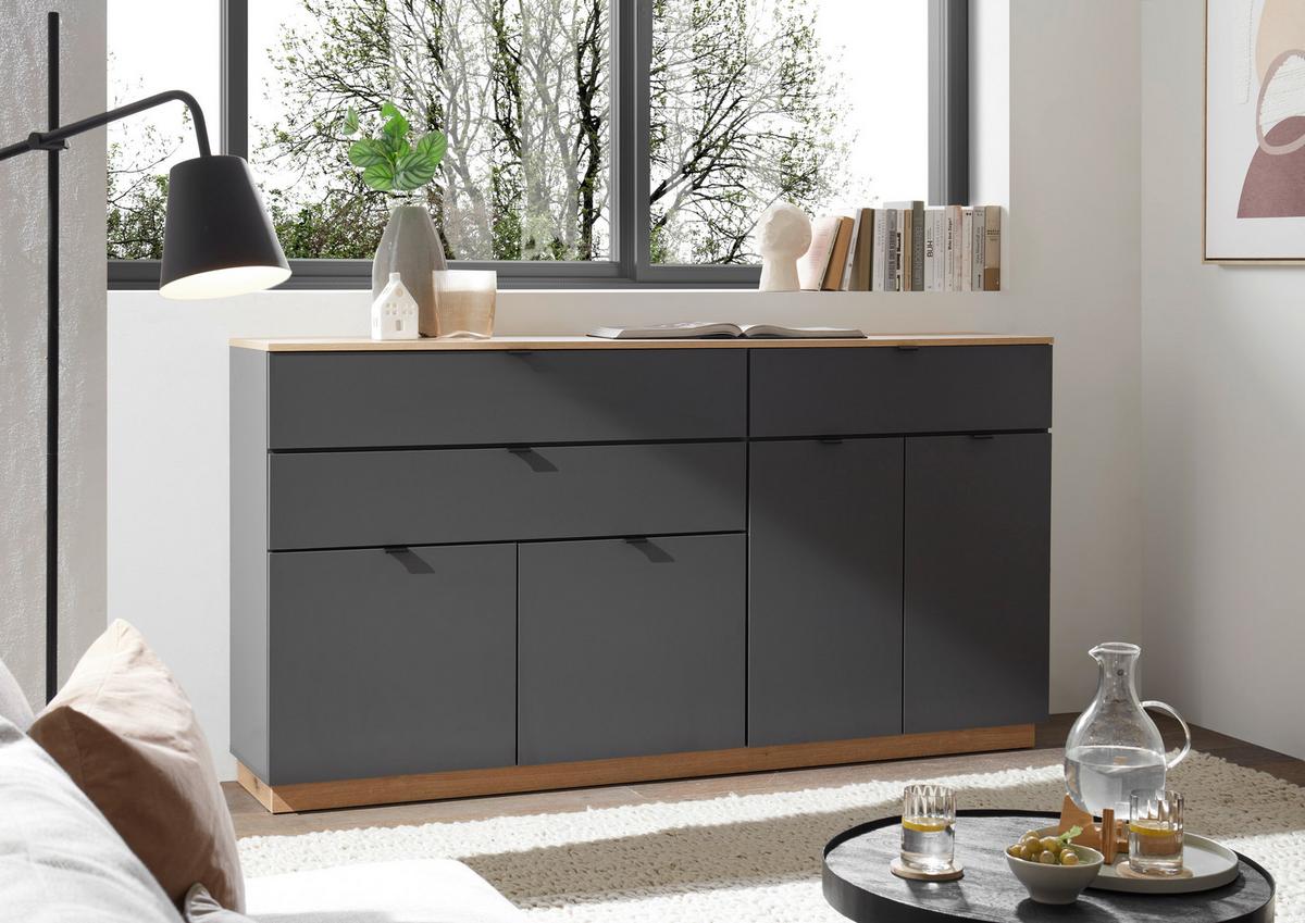 Sideboard Vince II B: 191 cm Anthrazit/Evoke Oak Dekor - Eichefarben/Anthrazit, Trend, Holzwerkstoff (191/100/38cm) - Livetastic