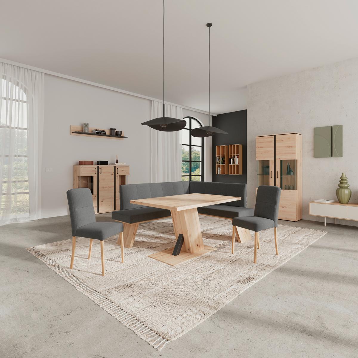 Eckbank Emma Ii - Eichefarben/Schwarz, KONVENTIONELL, Holzwerkstoff/Textil (185/150cm)