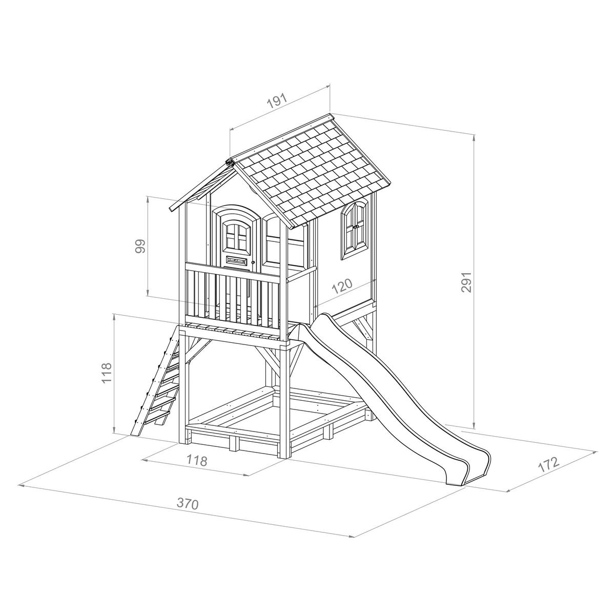 Spielhaus Sarah Braun/grau/weiß B: 370 Cm - Braun/Weiß, KONVENTIONELL, Holz/Kunststoff (370/291/191cm) - Ambia Garden