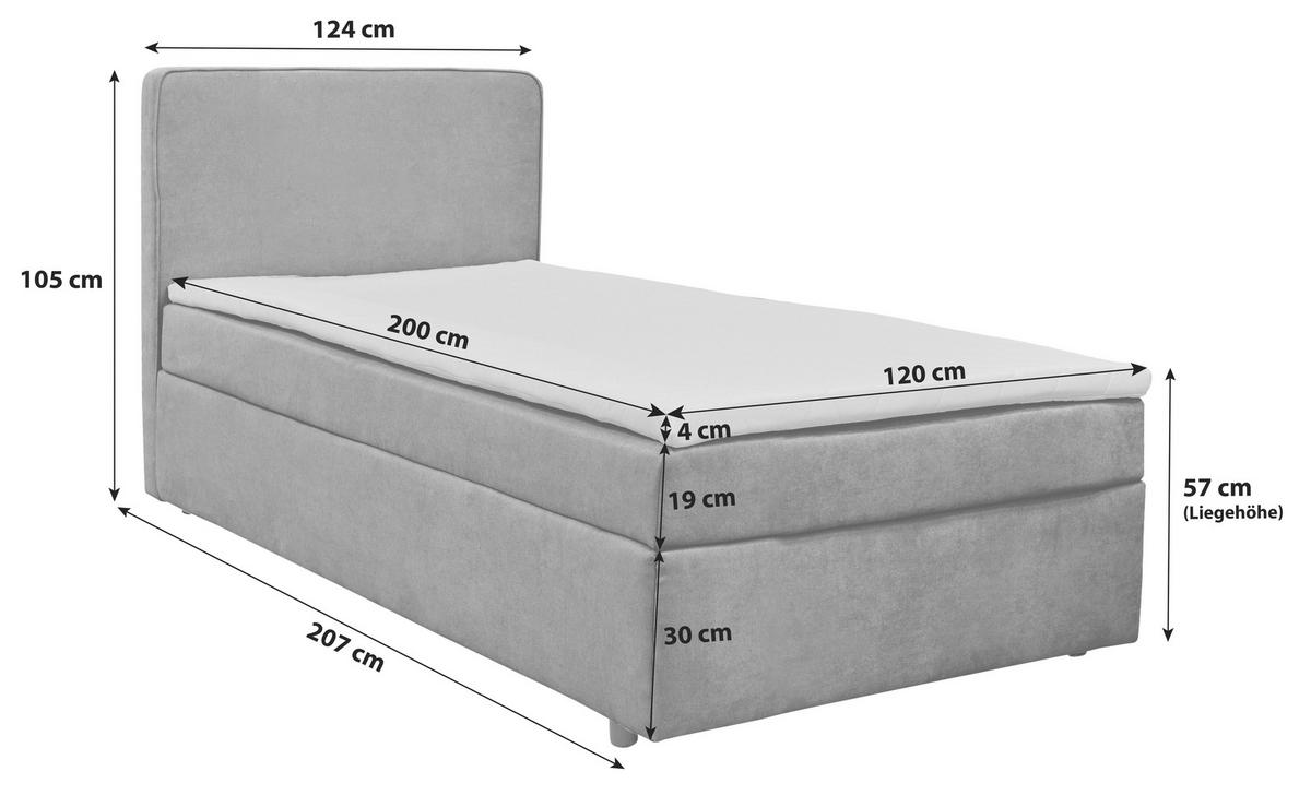 Boxbett mit Topper 120x200 Jubi - Anthrazit/Schwarz, KONVENTIONELL, Holz/Textil (120/200cm)