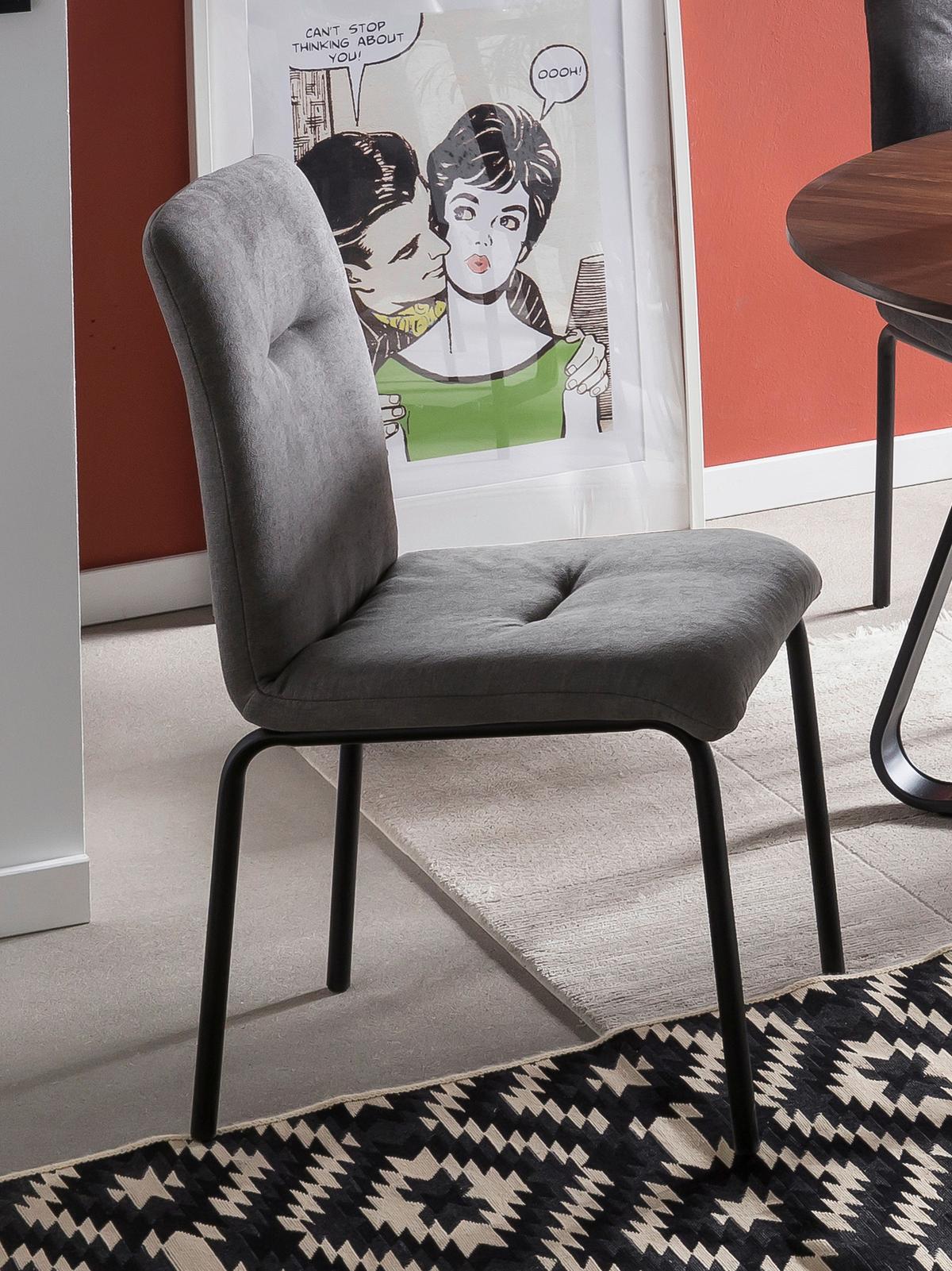 Stuhl-set Hellgrau, B: 44,5cm - Hellgrau/Schwarz, Design, Textil/Metall (44,5/87/55,5cm) - Livetastic