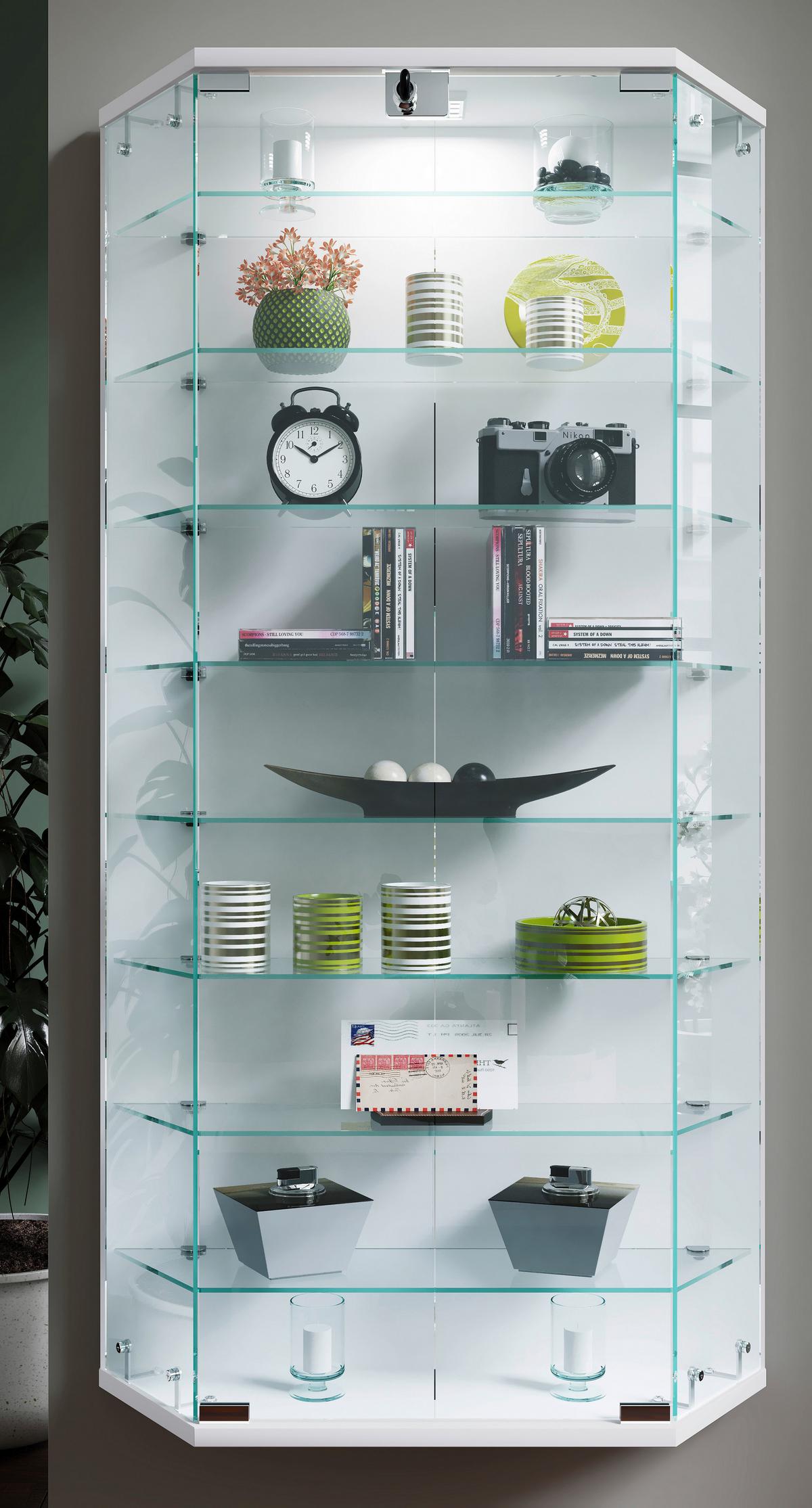 Vitrine Benila Weiß B: 83 cm - Transparent/Weiß, Design, Glas/Holzwerkstoff (83/114/17cm) - MID.YOU