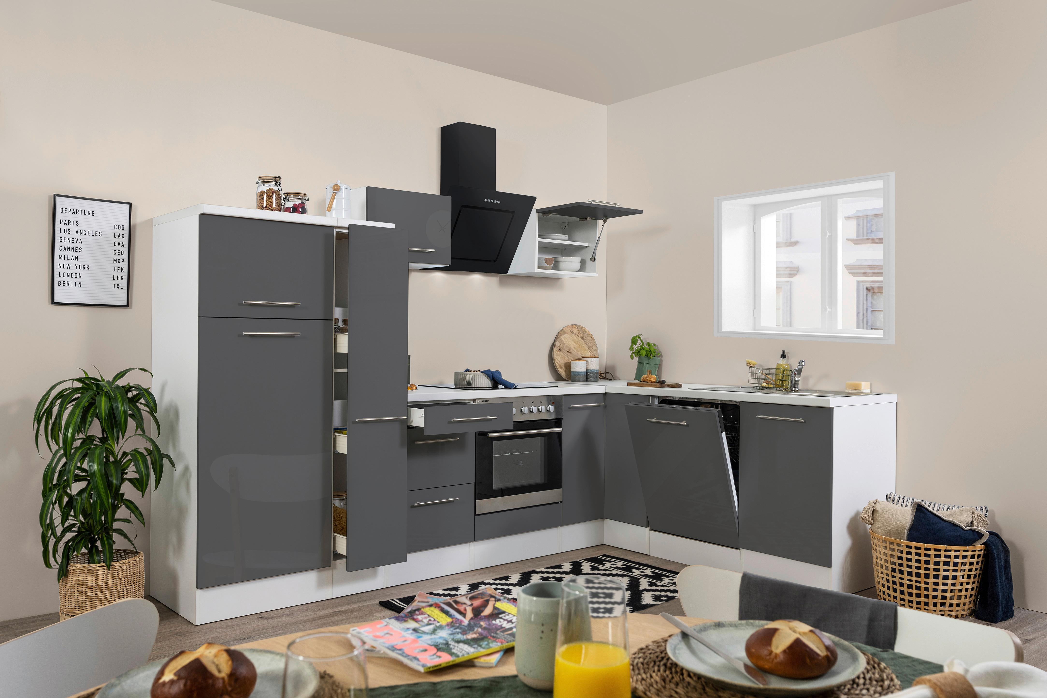 Eckküche Rp290wgc Mit Geräten 290x200 Cm Grau/weiß - Grau Hochglanz/Weiß, KONVENTIONELL, Holzwerkstoff (290/200cm) - Respekta