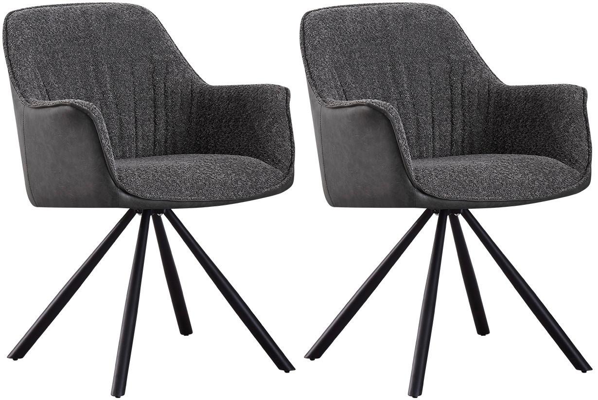 Armlehnstuhl - 2er Set Serena Drehbare Sitzfläche - Schwarz/Grau, MODERN, Holz/Textil (62/82/62cm) - MID.YOU