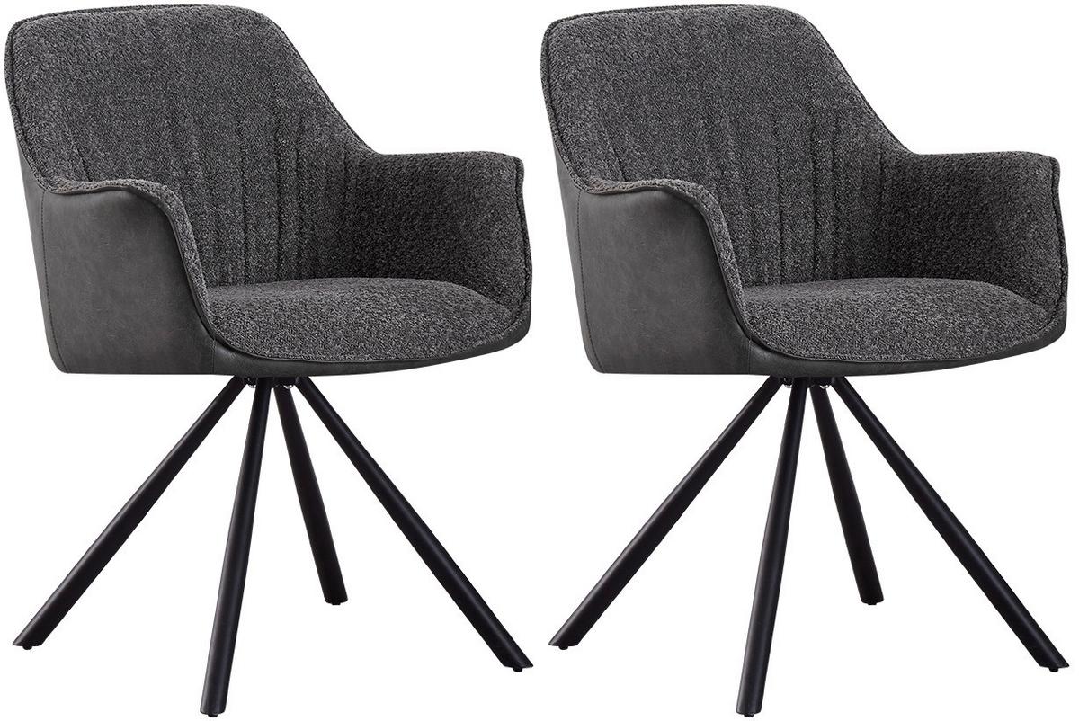 Armlehnstuhl - 2er Set Serena Drehbare Sitzfläche - Schwarz/Grau, MODERN, Holz/Textil (62/82/62cm) - MID.YOU