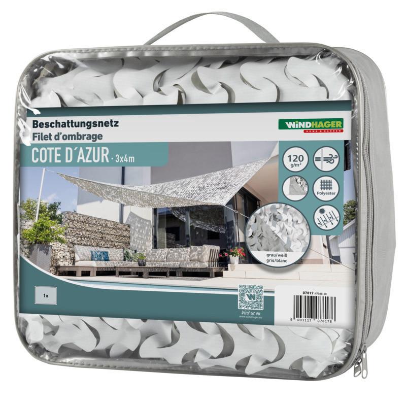 Sichtschutz-befestigung Beschattungsnetz Cote D´azur - Weiß/Grau, Basics (300/400cm) - Windhager