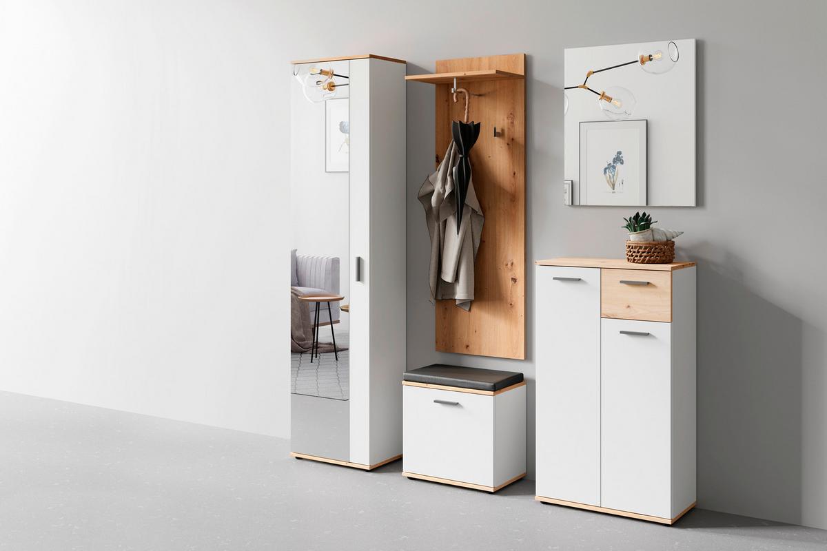 Garderobe Jakob 5-teilig Eiche Artisan/weiß B: 49 Cm - Weiß/Eiche Artisan, Design, Glas/Holzwerkstoff (49/196/30cm) - MID.YOU