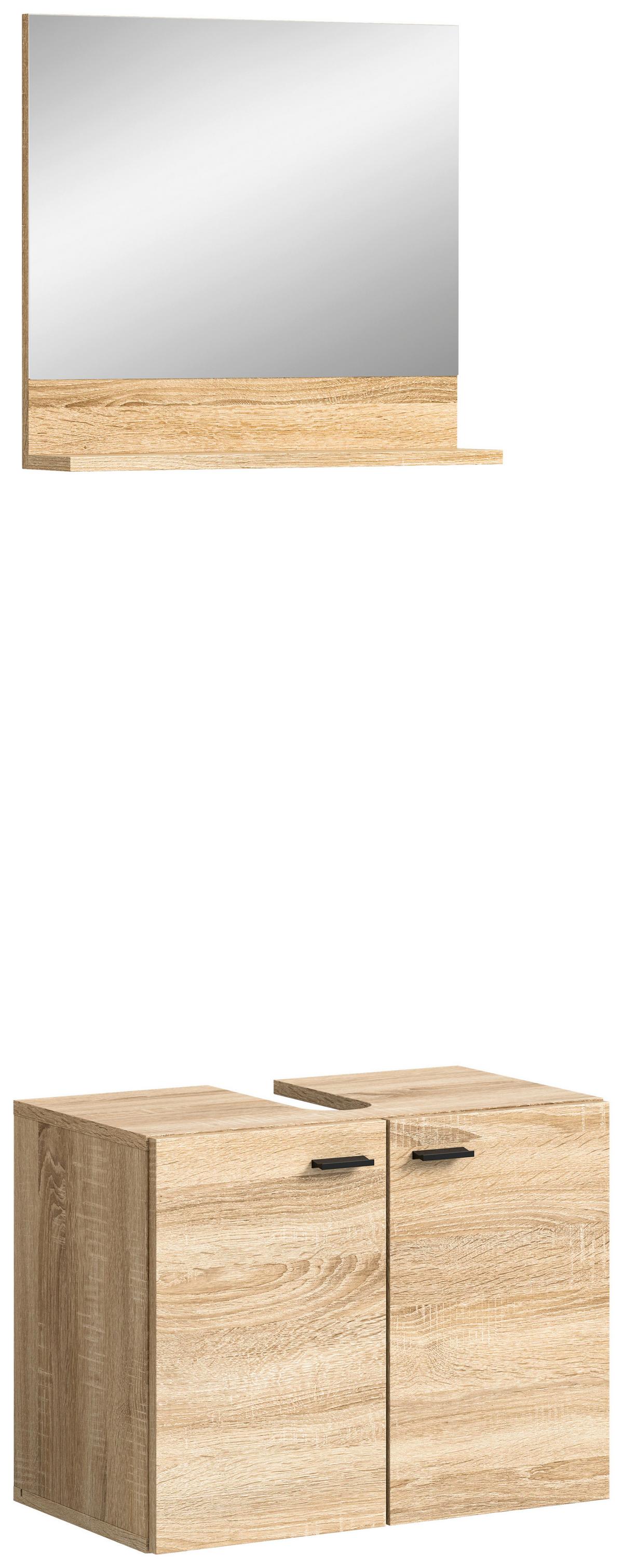 Badezimmer Boston Sonoma Eiche Dekor B: 57 cm - Schwarz/Sonoma Eiche, MODERN, Glas/Holzwerkstoff (57cm) - MID.YOU