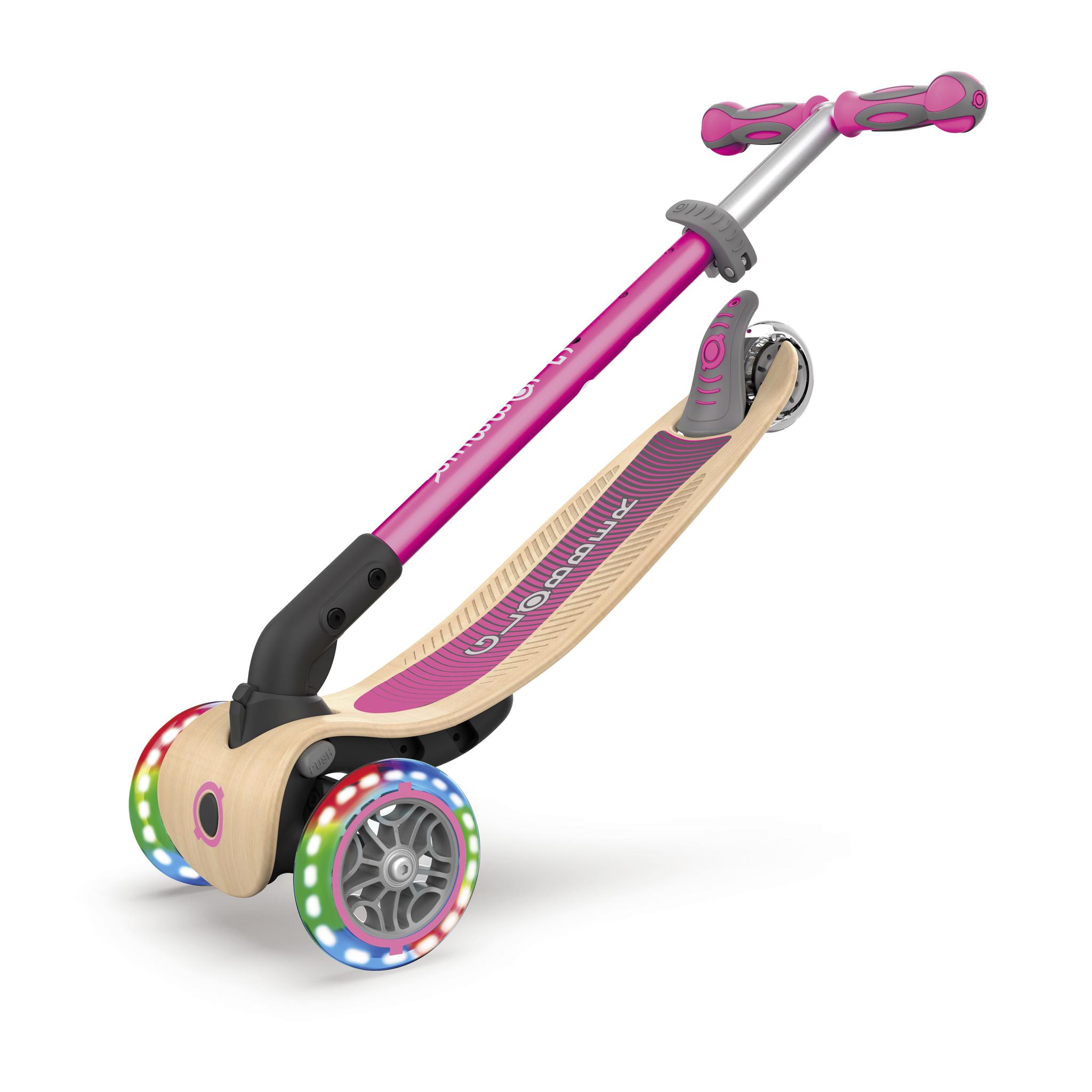 Kinder-Dreiradscooter Globber, Pink, klappbar, Weiche Griffe - Pink/Birkefarben, Basics, Holz/Kunststoff (56/77,5cm)