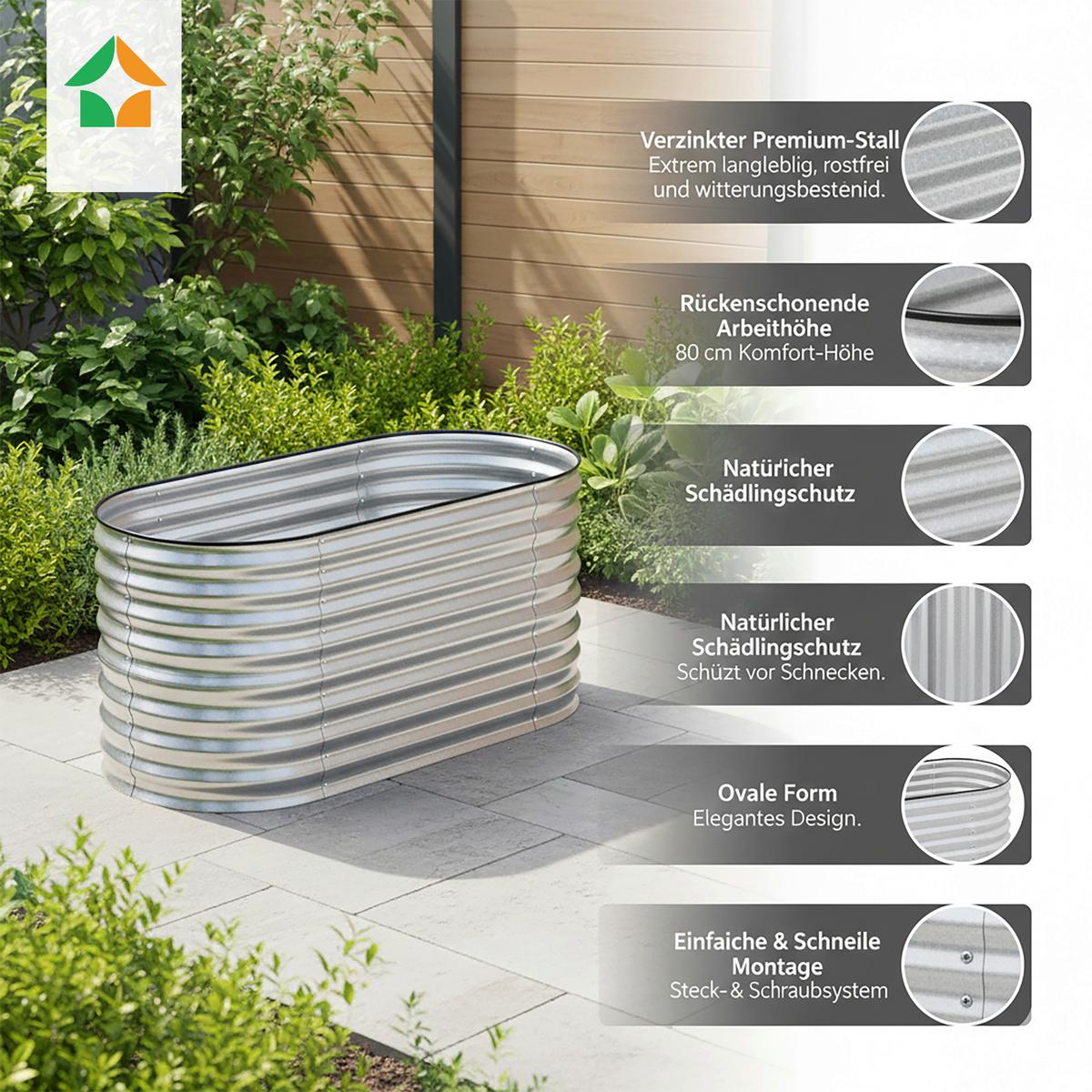 Hochbeet, Silber LxBxH: ca. 160x80x80 cm - Silberfarben, Basics, Metall (160/80/80cm) - Prestige Home
