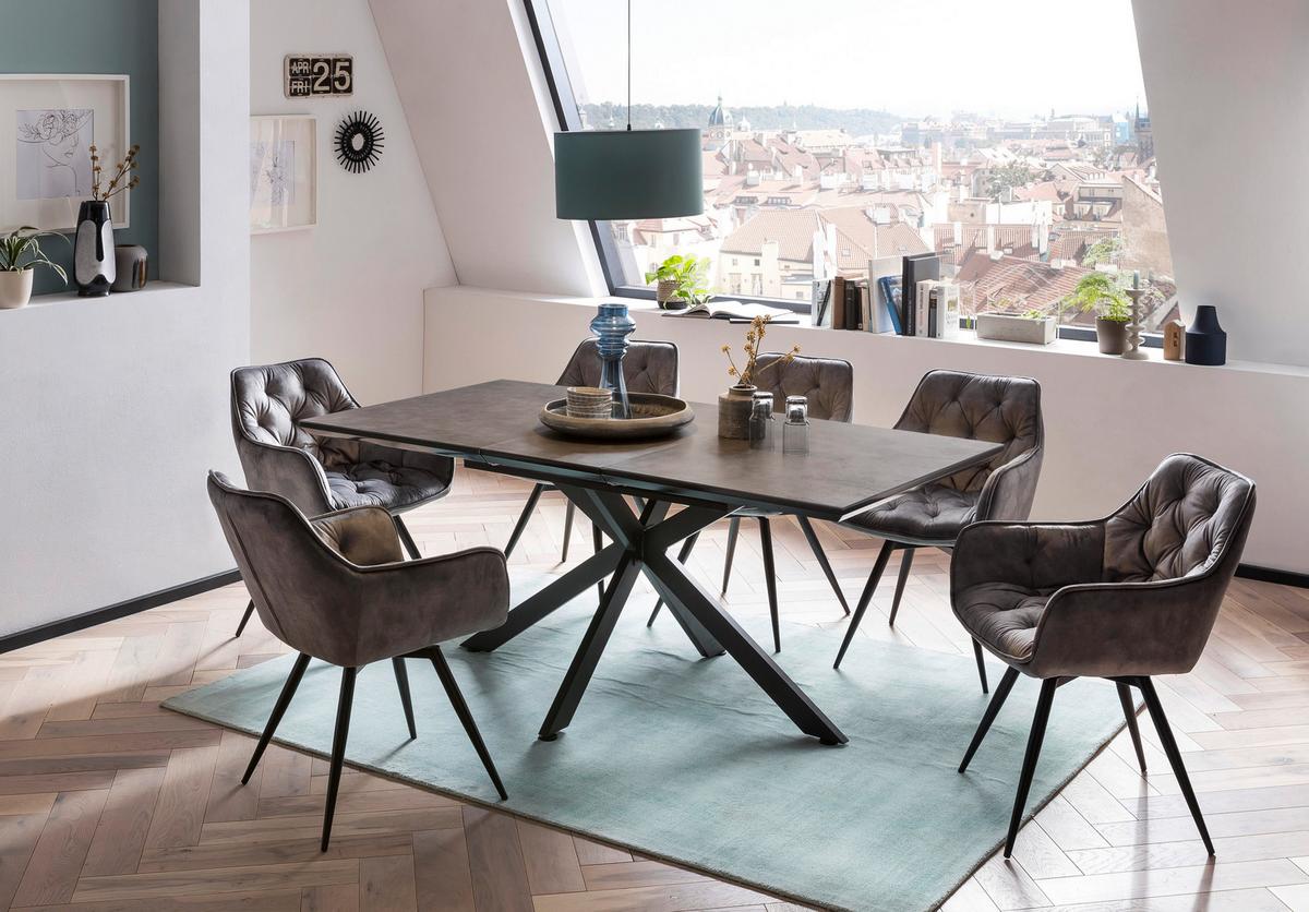 Armlehnstuhl Florentina Grau 2er-Set - Schwarz/Grau, MODERN, Textil/Metall (56/82/63cm) - MID.YOU