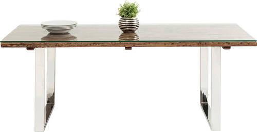 Esstisch Rustico Braun/Silberfarben B: 90 cm - Edelstahlfarben/Silberfarben, Trend, Glas/Holz (200/90/76cm) - Kare-Design