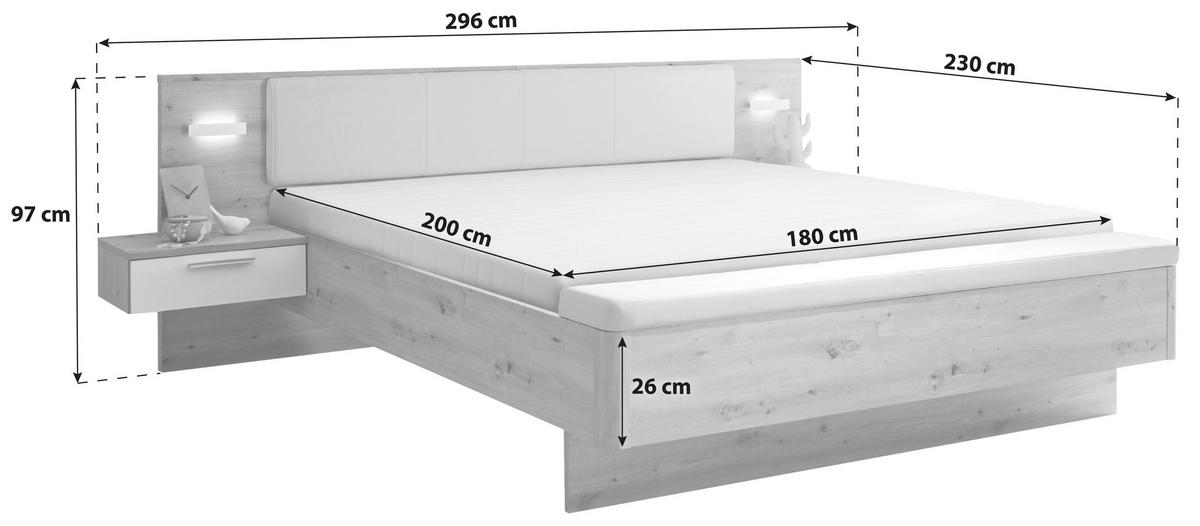 Bett Catania Weiß/Eiche Artisan - Schwarz/Eiche Artisan, MODERN, Holzwerkstoff/Textil (180/200cm) - Livetastic