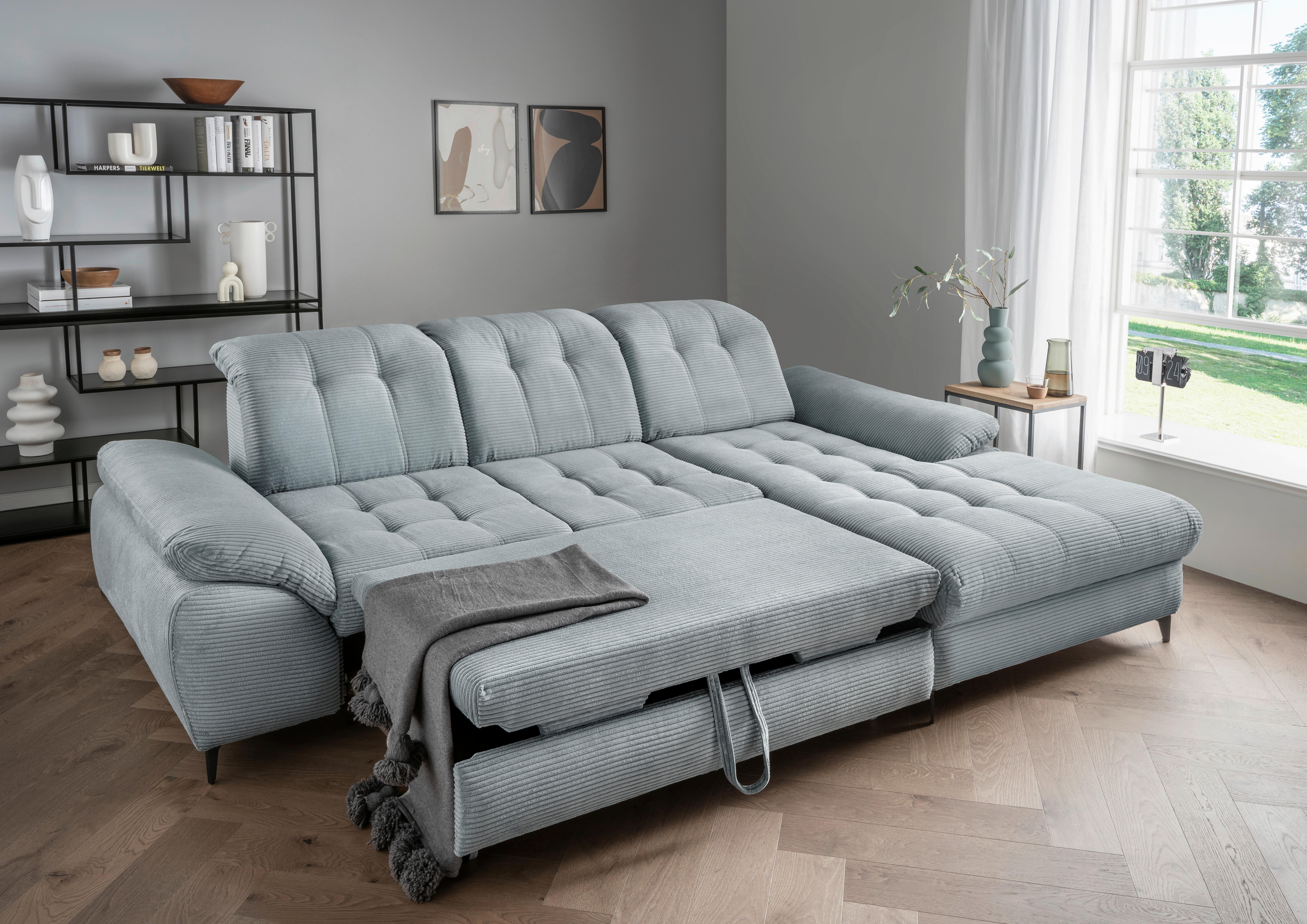 Eckschlafsofa Delphino Hellblau S: 273x189 cm - Schwarz/Hellblau, MODERN, Textil (273/189cm) - Livetastic