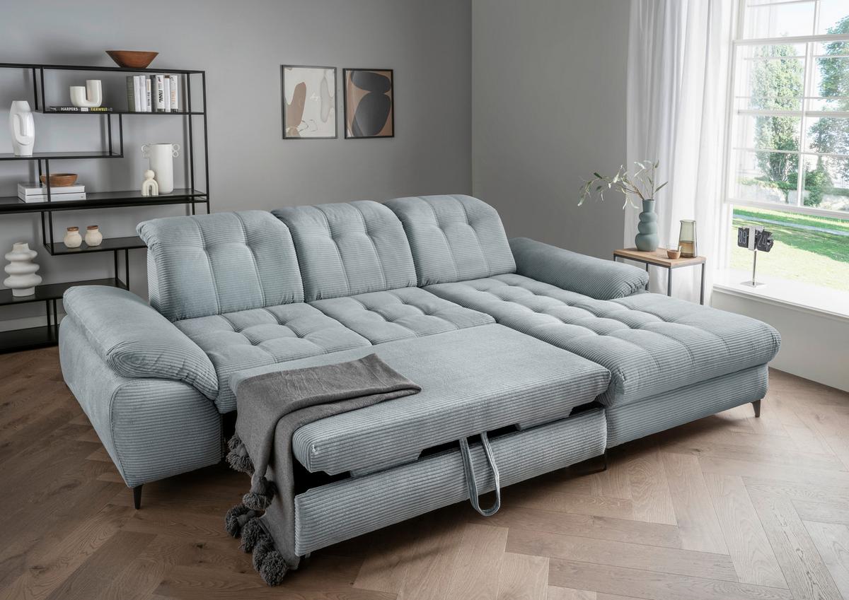Eckschlafsofa Delphino Hellblau S: 273x189 cm - Schwarz/Hellblau, MODERN, Textil (273/189cm) - Livetastic