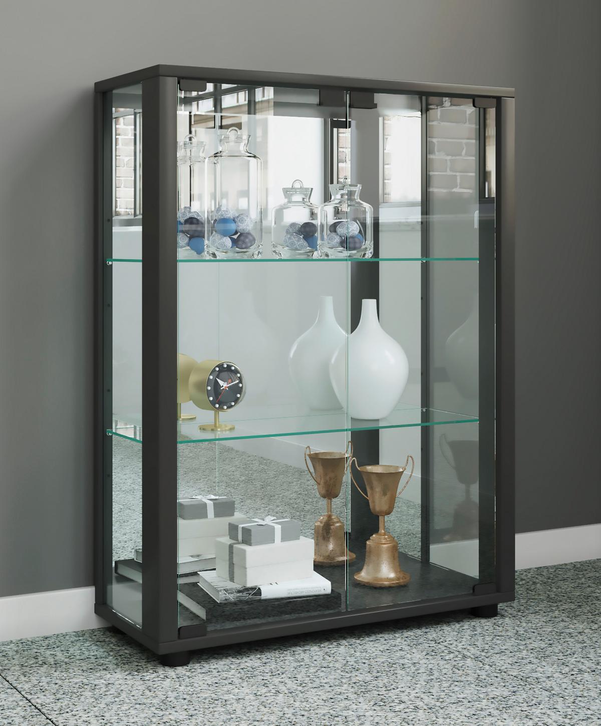 Vitrine Sintalo Schwarz B: 60 cm - Schwarz, MODERN, Glas/Holzwerkstoff (60/80/25cm) - MID.YOU