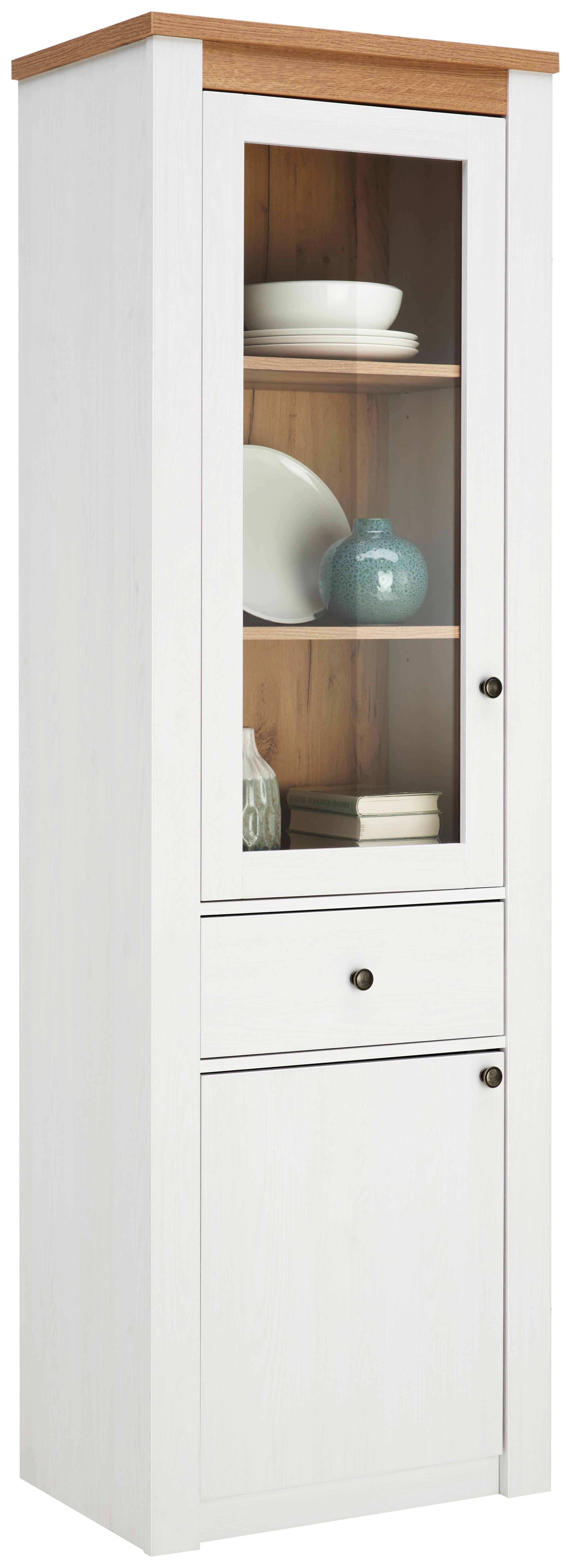 Vitrine Rovigio Weiß, Lärche Dekor B: 62 cm - Lärchefarben/Weiß, KONVENTIONELL, Glas/Holzwerkstoff (62/196/42cm) - Landscape