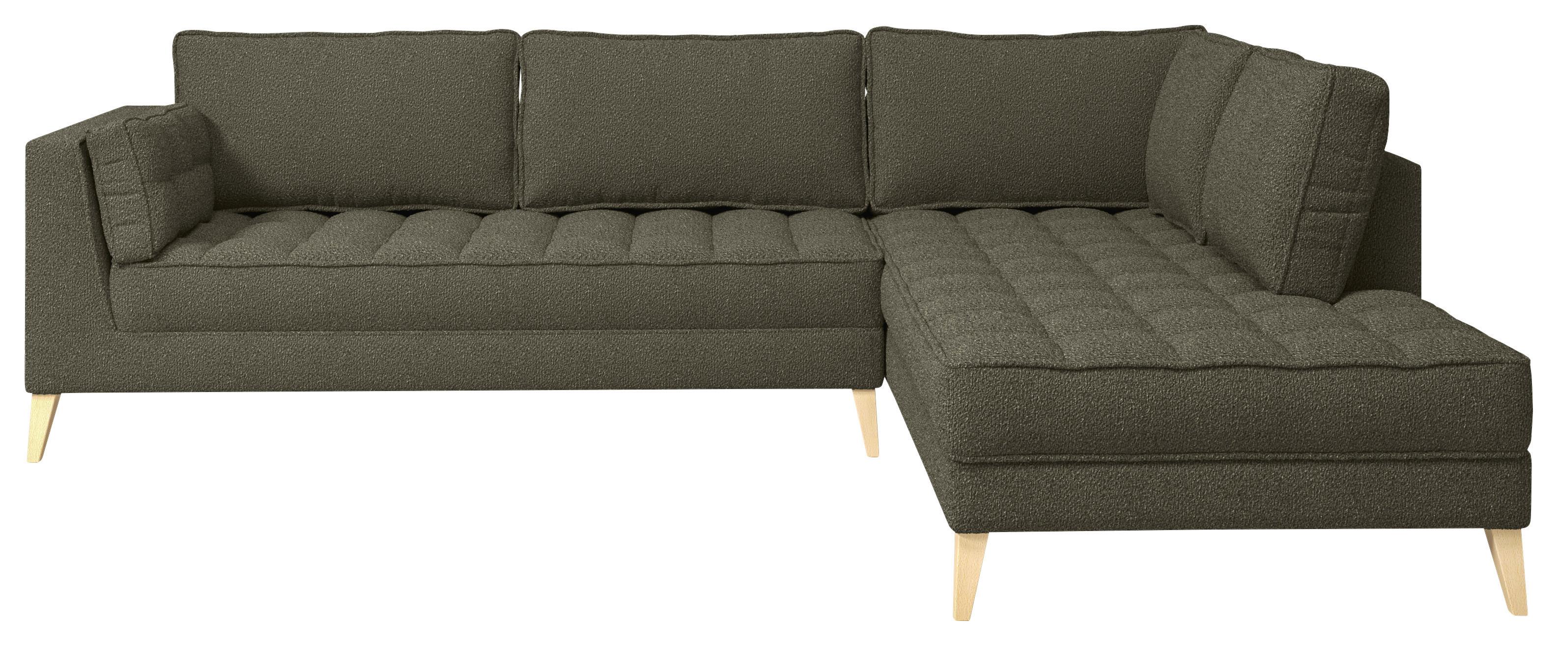 Rohová sedačka DOTI, pravá, tmavě zelená - tmavě zelená/přírodní barvy, Design, kompozitní dřevo/textil (310/204cm) - MID.YOU
