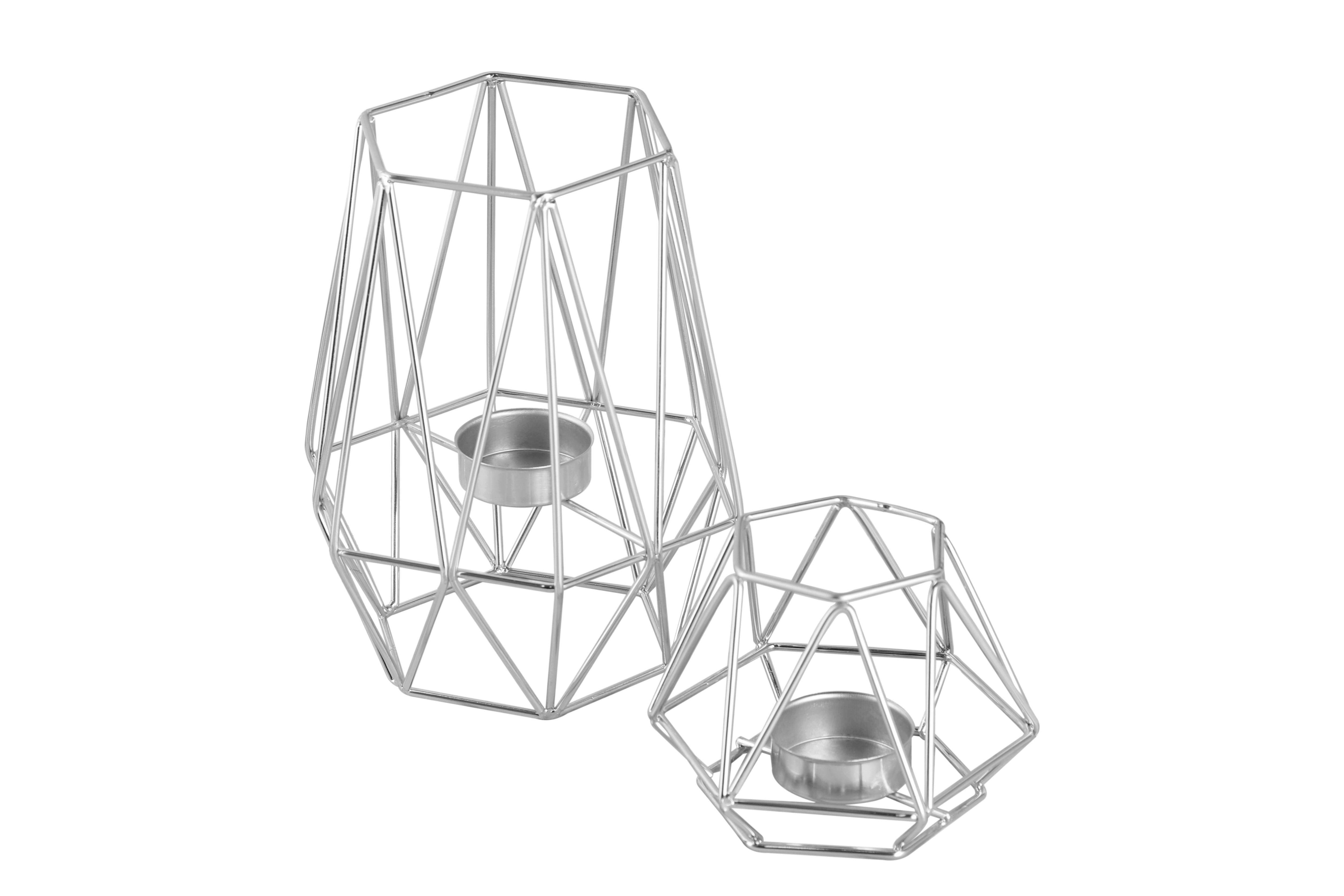 Teelichhalter-Set Eisen Silberfarben, 2 Größen - Silberfarben, Basics, Metall (9,5/8/17/8,3cm) - Echtwerk