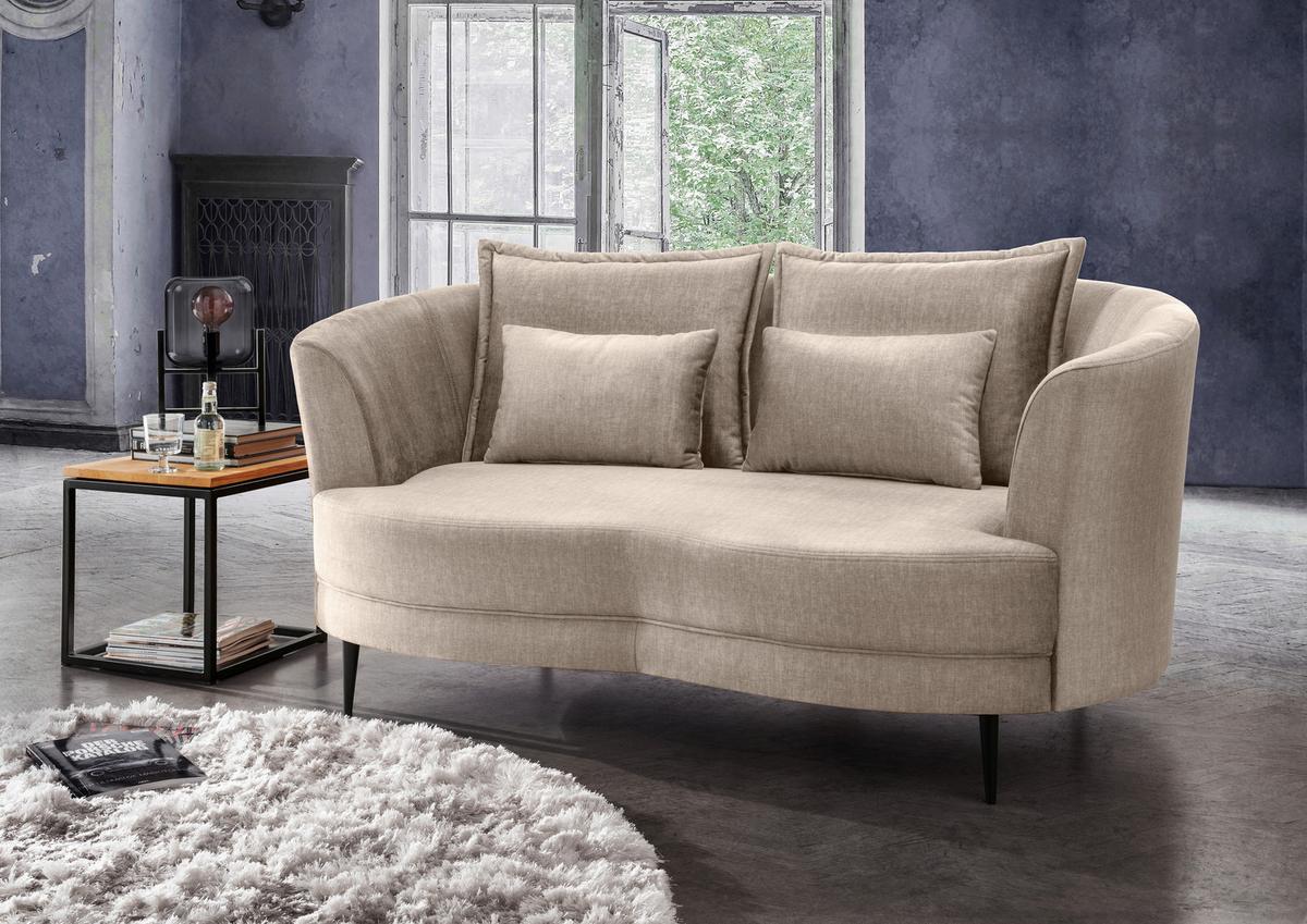 2-Sitzer-Sofa Beige Velours, Rücken Echt B: 179 cm - Beige/Schwarz, MODERN, Textil (179/85/101cm) - Livetastic