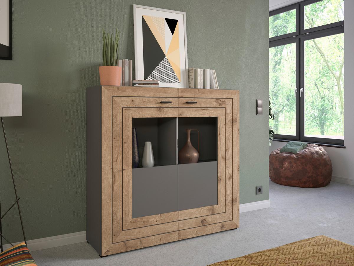Highboard Freno B: 120 Cm Grau Nb, Nox Oak Dekor - KONVENTIONELL, Glas/Holzwerkstoff (120/117/37cm) - MID.YOU