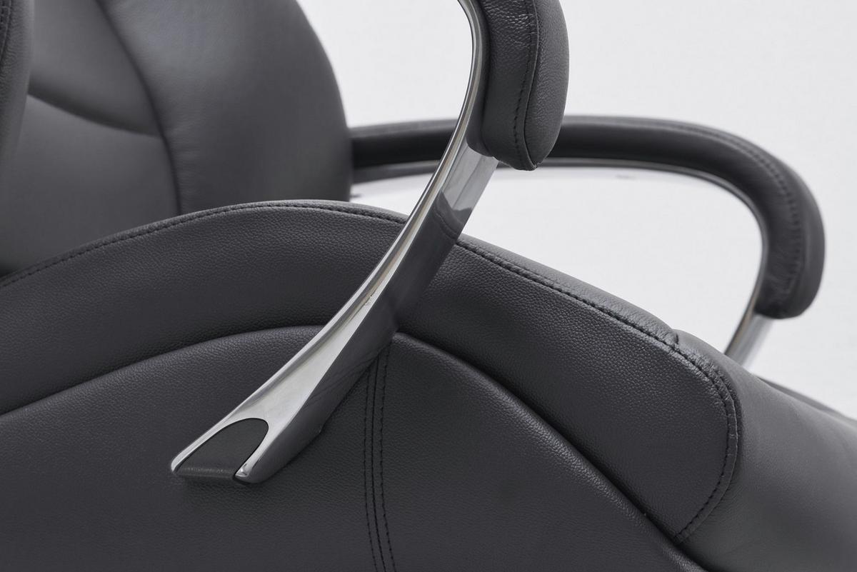 Chefsessel Amstyle Mit Armstützen Schwarz Bis 120 Kg - Alufarben/Schwarz, MODERN, Leder/Kunststoff (67/140/67cm) - MID.YOU