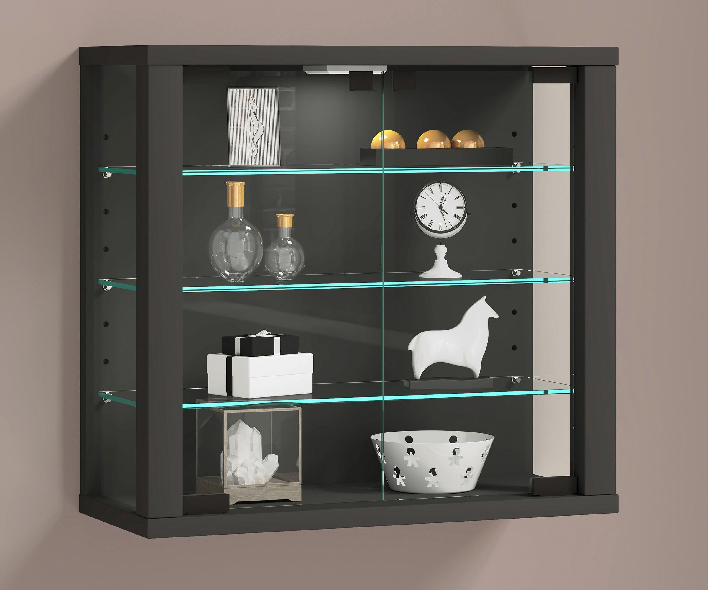 Hängevitrine Vitrosa Anthrazit Dekor B:43cm - Anthrazit, Design, Glas/Holzwerkstoff (43/40/18cm) - MID.YOU
