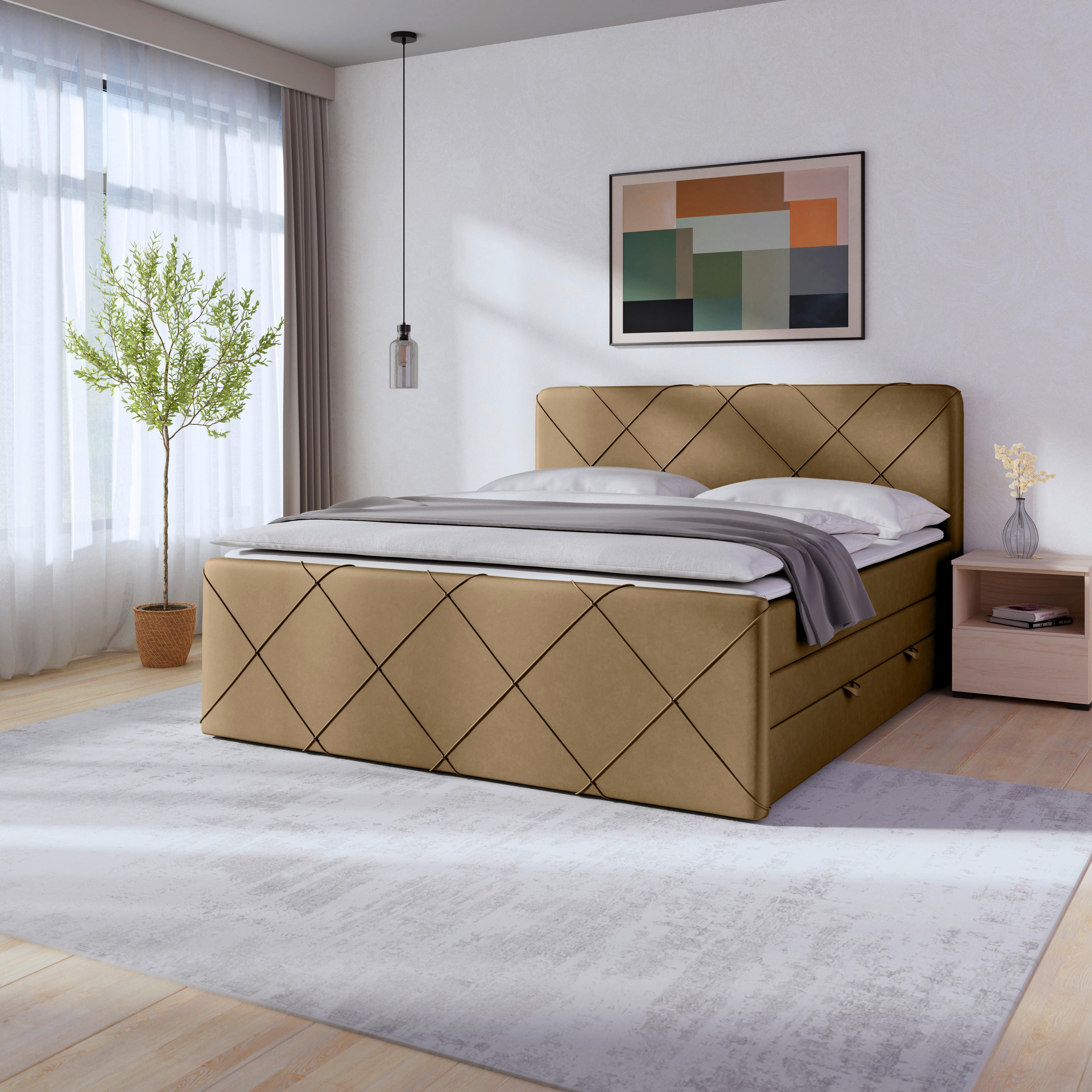 Boxspringbett mit Bettkasten Cordoba 180x200 cm Beige - Beige/Schwarz, MODERN, Holz/Kunststoff (180/200cm) - MID.YOU