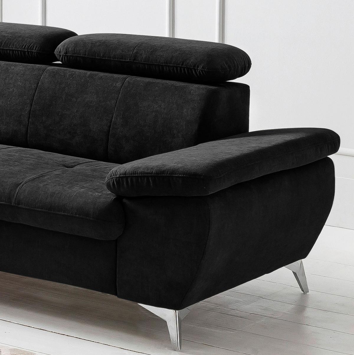 Ecksofa Mit Schlaffunktion Und Bettkasten Gisele Schwarz - Chromfarben/Schwarz, KONVENTIONELL, Textil (209/256cm) - Livetastic