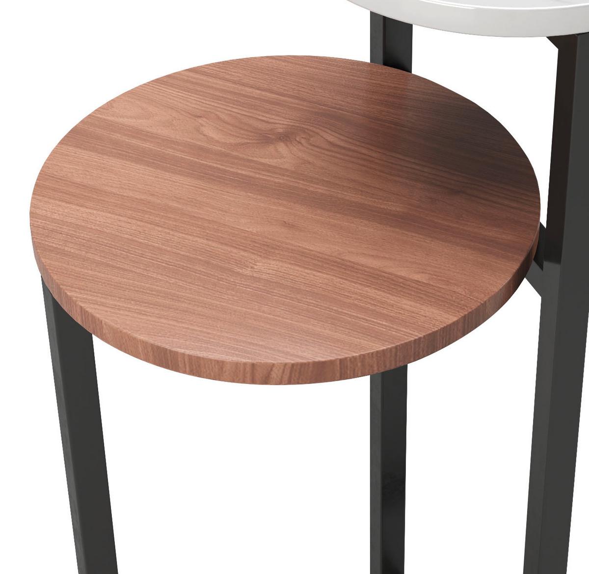 Beistelltisch Mit 2 Platten Cheryl, Nussfarb./weiß/schwarz - Nussbaumfarben/Schwarz, KONVENTIONELL, Holzwerkstoff/Metall (49/49/80cm) - Playboy