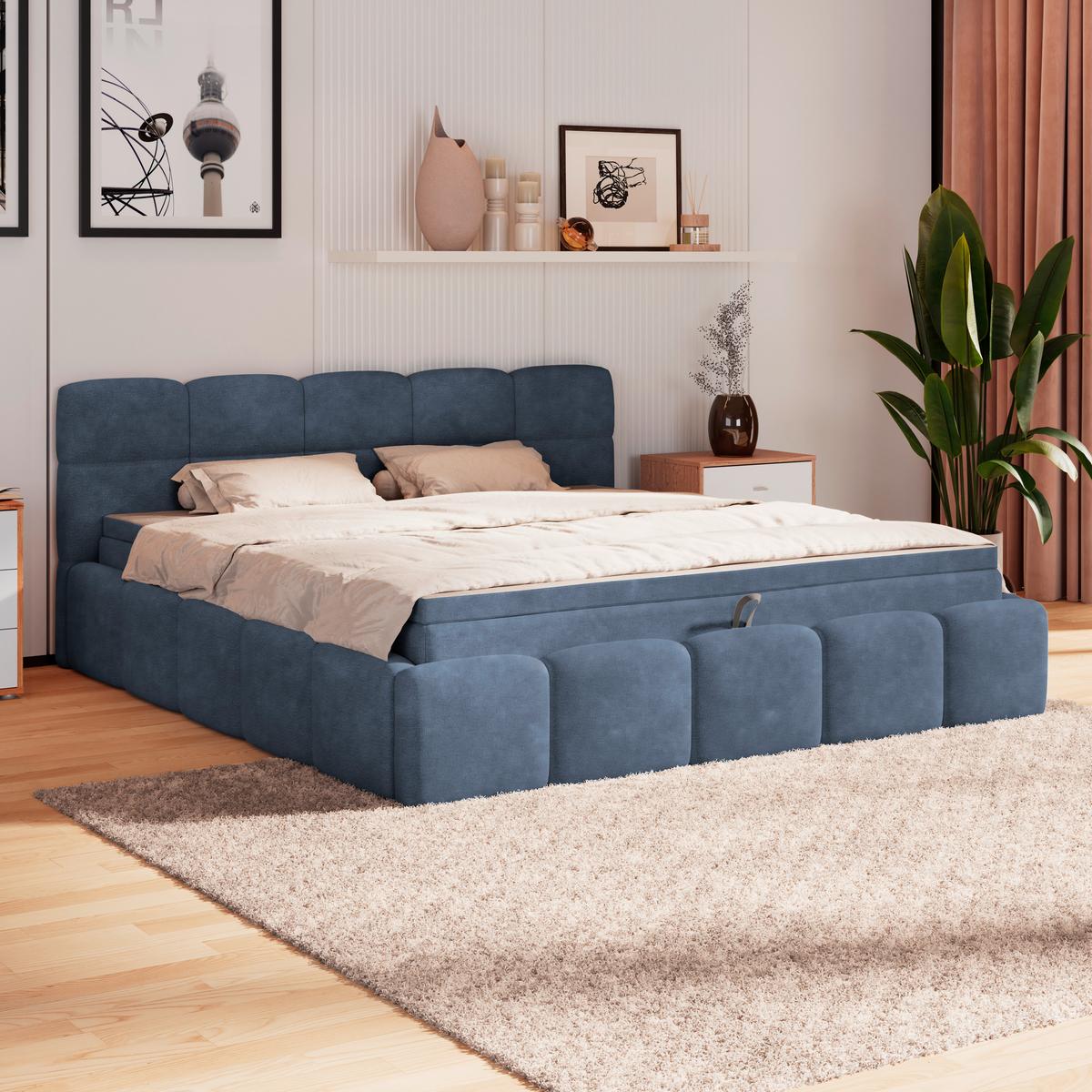 Polsterbett Noe Blau 180x200 cm - Blau/Schwarz, Trend, Textil/Metall (180/200cm)