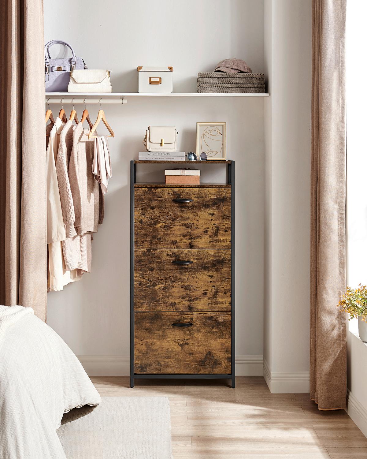Vyklápěcí botník hnědá, černá - černá/hnědá, Trend, kov/kompozitní dřevo (60/130/30cm) - Boxxx