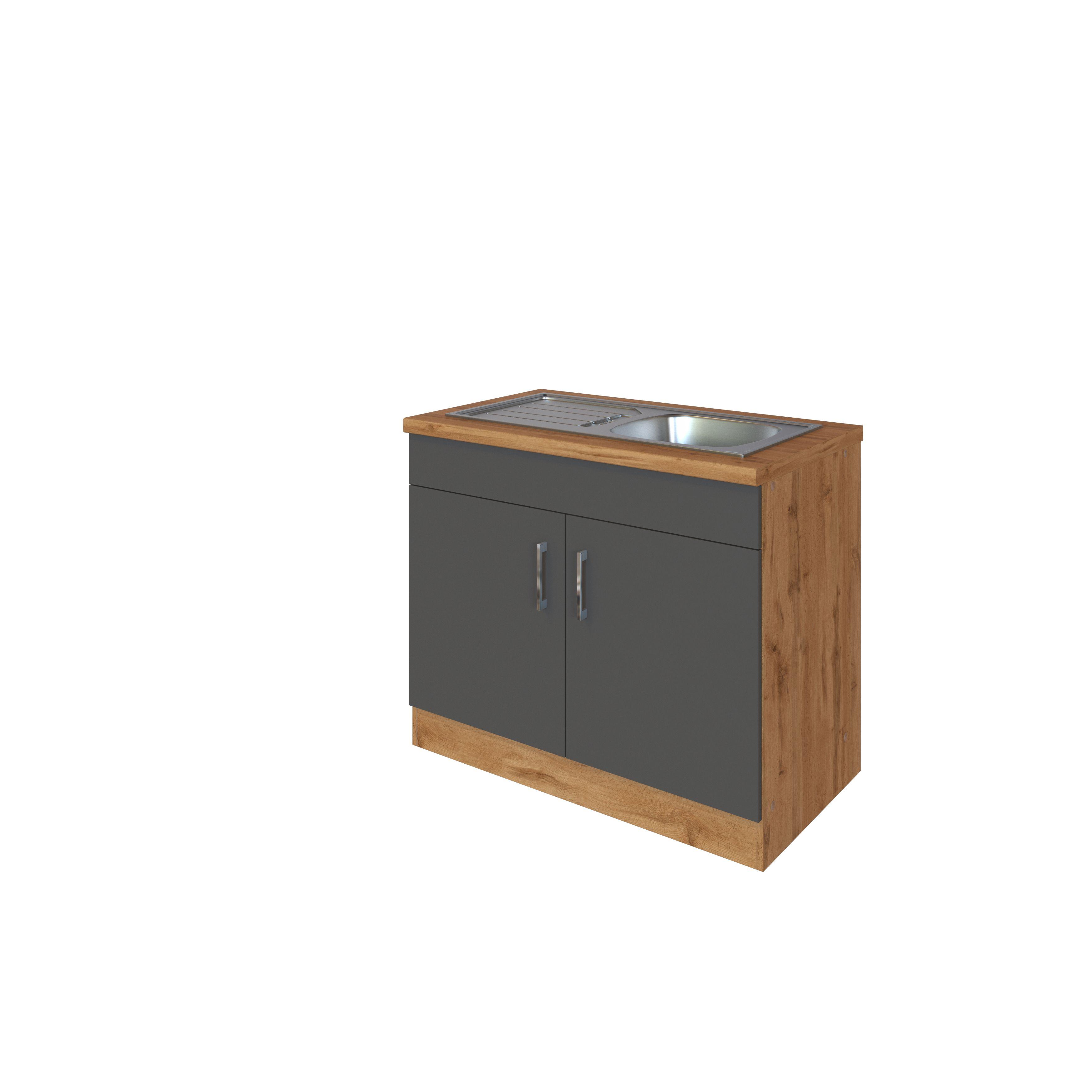 Spülenschrank B: 100 cm Anthrazit mit Arbeitsplatte - Anthrazit, MODERN, Holzwerkstoff (100/85/60cm) - Held