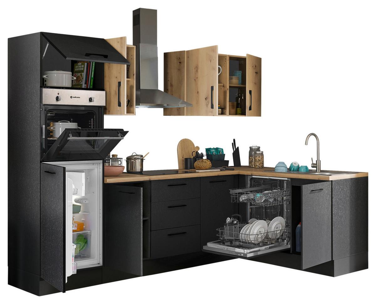 Eckküche Dekor Schwarz/Eiche Dekor 280x175 cm - Schwarz/Eiche Artisan, Basics, Holzwerkstoff (280/175cm) - MID.YOU