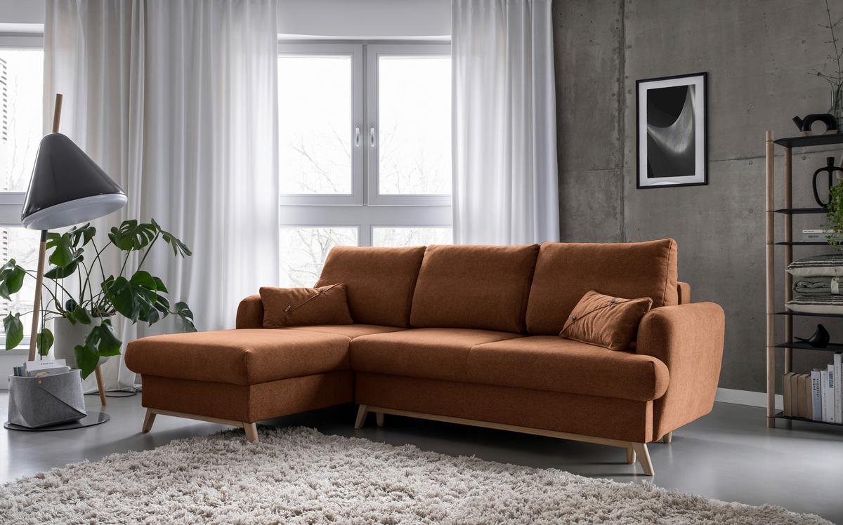 Ecksofa Scandic Lagom Beige S: 157x235 cm - Terracotta/Naturfarben, Textil (157/235cm) - MID.YOU