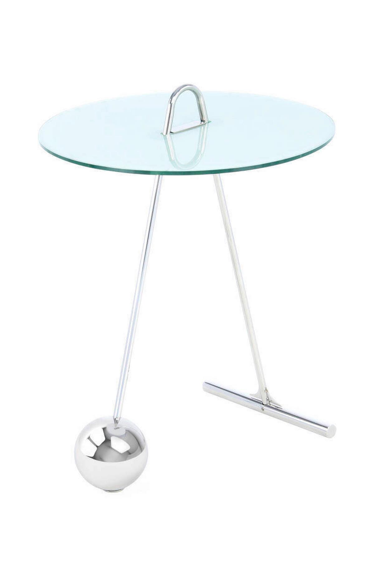 Beistelltisch Pendulum Silberfarben/weiß - Silberfarben/Weiß, Basics, Glas/Metall (46/46/60cm) - Kayoom