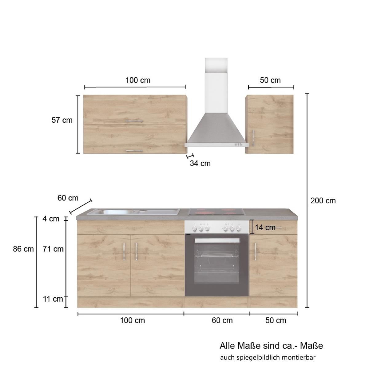 Küchenzeile Sorrento Mit Geräten B: 210 cm Weiß - Eiche Wotan/Weiß, MODERN, Holzwerkstoff (210cm) - Held