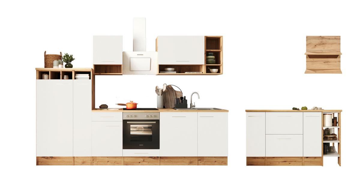 Küchenblock Hilde Küchenzeile 310 cm - Wildeiche/Weiß, Design, Holzwerkstoff (310-150cm) - Respekta