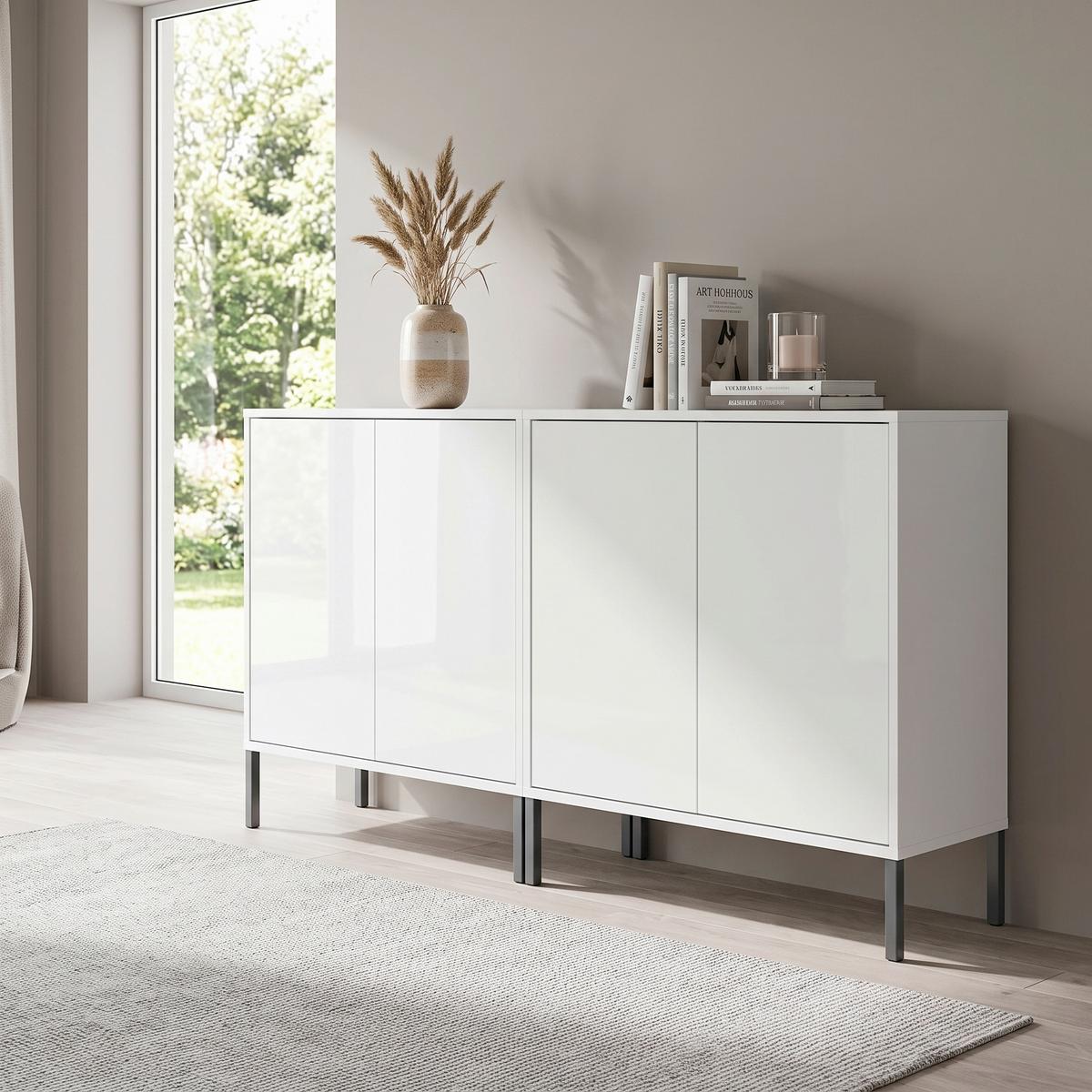 SIDEBOARD Mailand 2 B: 158 cm Weiß - Weiß Hochglanz/Anthrazit, MODERN, Holzwerkstoff (158/86/33cm) - MID.YOU