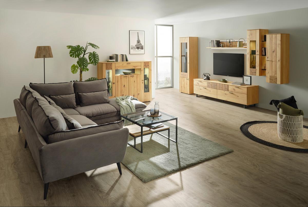 VYSOKÁ KOMODA STOCKHOLM - barvy dubu/černá, Moderní, kov/kompozitní dřevo (154/130/41cm) - Premium Living