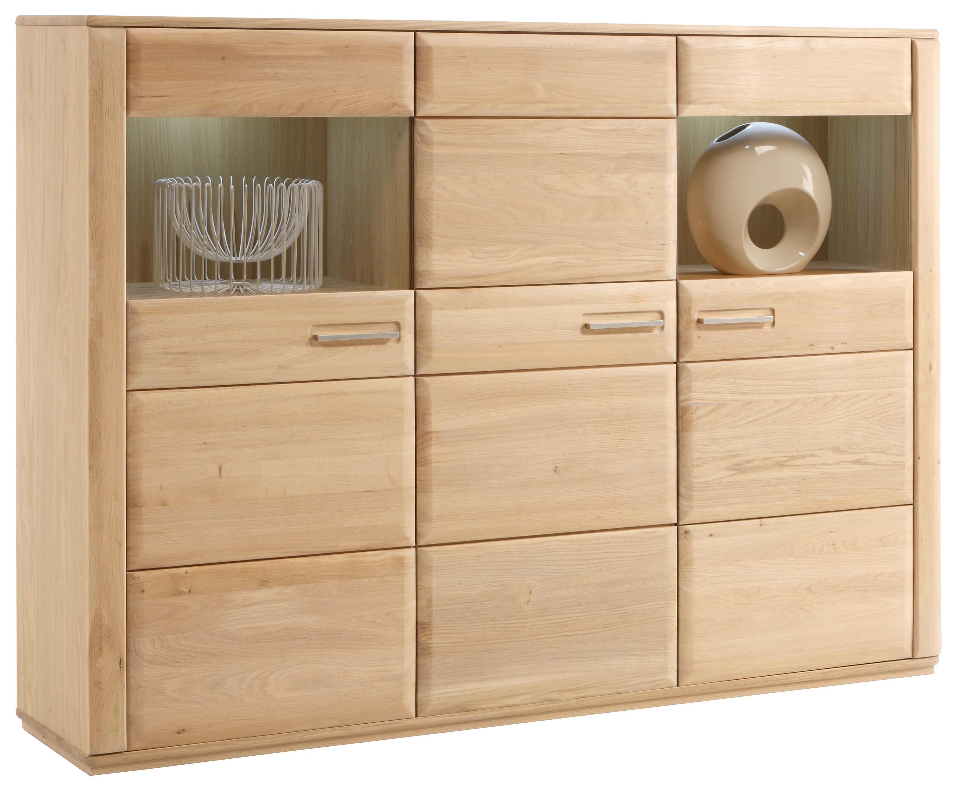 Highboard teilmassiv B: 179 cm Sena Eichefarben - Eichefarben, Design, Glas/Holz (179/131/38cm) - Livetastic