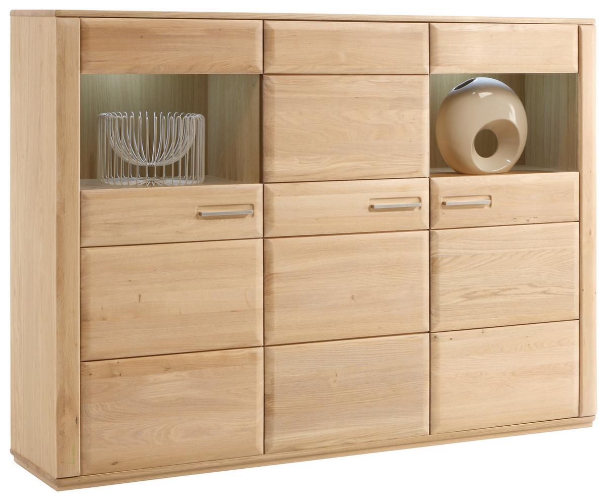 Highboard teilmassiv B: 179 cm Sena Eichefarben - Eichefarben, Design, Glas/Holz (179/131/38cm) - Livetastic