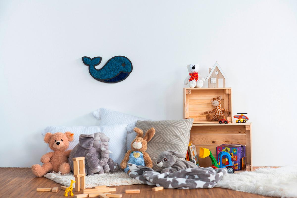 Moosbild Blau B: 37,5 cm - Blau/Schwarz, Basics, Naturmaterialien/Holz (37,5/27/2cm)