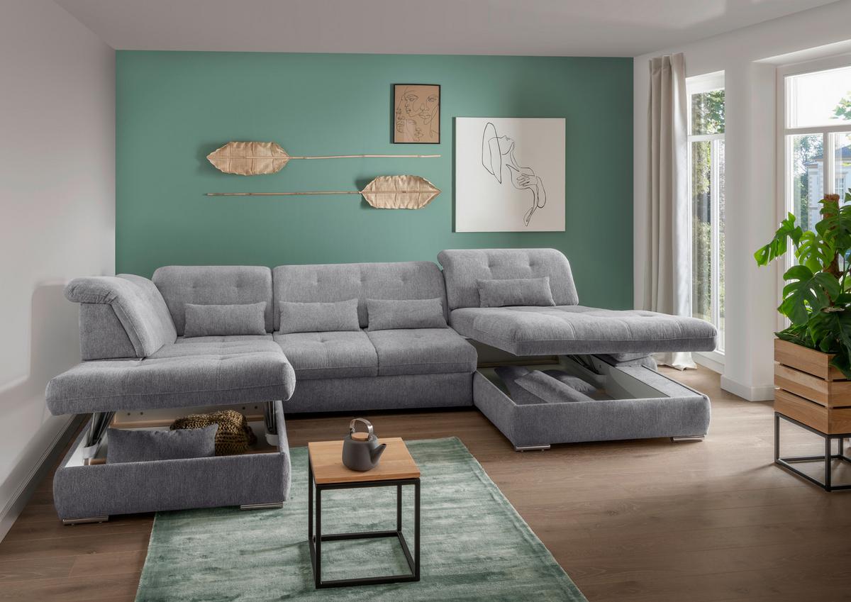 Wohnlandschaft Dalida Dunkelgrau U: 254x376x195 Cm - Chromfarben/Dunkelgrau, MODERN, Textil (254/376/195cm) - Livetastic