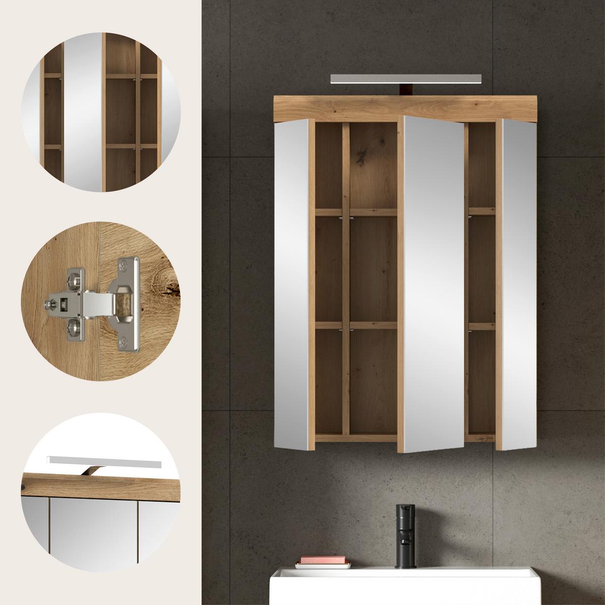 Spiegelschrank Scout Eiche Artisan Dekor B: 60cm - Eiche Artisan, Trend, Glas/Holzwerkstoff (60/79/18cm) - MID.YOU