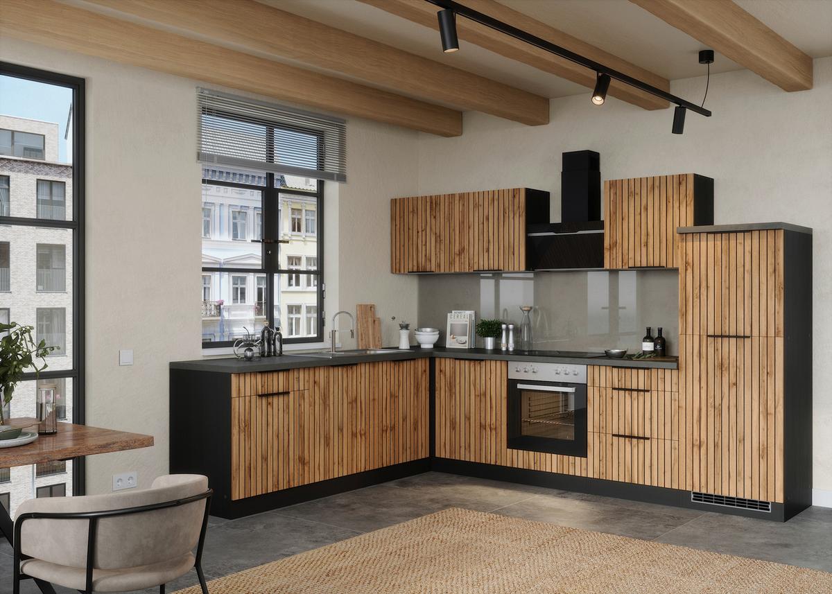 Eckküche Liverpool Graphit/ Eiche Dekor S: 300x240 Cm - Schieferfarben/Eiche Wotan, Basics, Holzwerkstoff (300/240cm) - Held